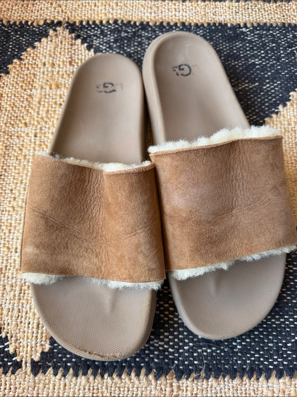 Men’s UGG Brown Shearling Slide Sandals - Size 11